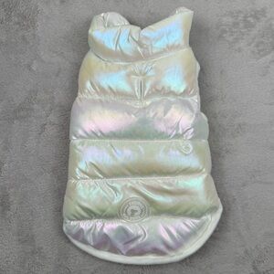 NWOT Fabdog Iridescent White Dog Puffer Jacket with fleece lining, Size: XS
